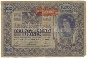 Ausztria 1919. (1918) 10.000K hátlap rajzos, vízszintes "DEUTSCHÖSTERREICH" felülbélyegzéssel, II. kiadás, "73747 1425" T:VG Austria 1919. (1918) 10.000 Kronen with illustrated back, with horizontal "DEUTSCHÖSTERREICH" overprint, 2nd issue, "73747 1425" C:VG Krause P#66