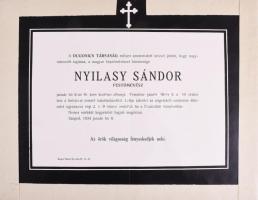 1934 Szeged, Nyilasy Sándor (1873-1934) festő halálozási értesítője