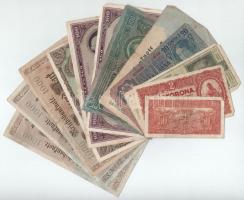 Vegyes: 12db-os vegyes magyar és külföldi bankjegy tétel, közte magyar korona és pengő, Német Birodalom 1910. 1000M (3x) 7 jegyű sorszámmal, egy piros pecséttel, kettő zöld pecséttel T:F-G ragasztás, szakadás 12pcs of various banknotes, including Hungarian Korona and Pengő, German Empire 1910. 1000 Mark (3x) with 7 digit serial, one with red seal, two with green seal C:F-G sticked, tear