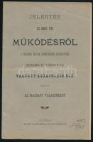 1887 Jelentés az 1886/7. évi működésről. A Felvidéki Magyar Közművelődési Egyesületnek Beszterczebányán 1887. évi augusztus hó 26-án tartott közgyűlése elé terjeszté az igazgató választmány. Nyitra, Schempek és Huszár-ny., 29+(1) p. Kiadói papírkötés.