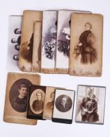 Vegyes keményhátú fotó tétel, összesen 12 db, különféle műtermekből (közte Sinayberger Béla, ill. Kurzweil Frigyes, Bp.; Zelesny Károly, Pécs; stb.), változó méretben és állapotban, közte sérült