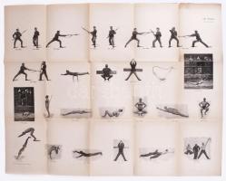 ca 1900 3 db katonai gyakorlatokat, fegyveres harcot bemutató képes tábla, plakát, 60x51 cm