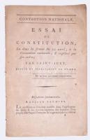 1793 [Saint Just alkotmánytervezete] Essai de Constitution par Saint-Just 1793. 40p. a szövegben szerepel a híres mondat "Nem lehet ártatlanul uralkodni"