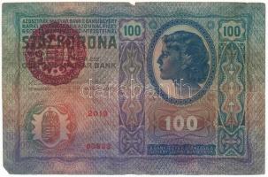 1912. 100K "2019 60833", piros "MAGYARORSZÁG" felülbélyegzéssel T:F beszakadások Adamo K28