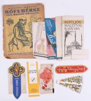 Vegyes papírrégiség tétel: könyvjelzők, Malév reklám, stb