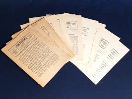 Az Érem. Közlemények az éremgyűjtés köréből. Szerkeszti Huszár Lajos, Király Ferenc, Kupa Mihály és Pávó Elemér. 14 lapszám a XI-XIX. évfolyamból. (1955-1963). Budapest, 1955-1963. Magyar Régészeti, Művészettörténeti és Éremtani Társulat Éremtani Szakosztálya (Múzeumok Rotaprint Üzeme). A lapszámok terjedelme kezdetben 16, később 24 oldal. A Magyar Numizmatikai Társulat a tudományos célokat szolgáló Numizmatikai Közlöny mellett 1922-ben indította meg az éremgyűjtők számára megjelentett, gyakorlati jellegű szakfolyóiratát "Az Érem" címmel. Folyóiratunk első szériájának lapszámai 1922-1942 között jelent meg, rendszertelen időközönként. A háború után 1955-ben indult újra a folyóirat Huszár Lajos, Király Ferenc és Pávó Elemér szerkesztésében. A hazai és nemzetközi éremgyűjtés szakfolyóirata a pénzverés, a bankónyomtatás, az érem- és plakettművészet kérdéseit tárgyalja, a gyűjtés és a hamisítás témáit is beleértve. Az 1956. évi 4. számtól oldalszámozáson belül 2-4 oldalnyi érem-, plakettrajzolattal. Szakfolyóiratunk római, bizánci, körmöci érmekkel éppúgy foglalkozik, mint a XVIII-XIX. századi hazai emlékérmek, rendjelek történetével és formavilágával. Gyűjteményünk az új sorozat 1-4., 7, 16., 18-25. számát, azaz összesen tizennégy számot foglal magában. Néhány füzet nyitóoldalán apró sérülés. Fűzve, egységes kiadói borítóban. Jó példány.