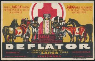 "Sárga"-féle felfuvodás és kolika elleni biztos hatásu por - Sárga Gyula gyógyszertára Temesvár termék címke, 9,5x15,5 cm