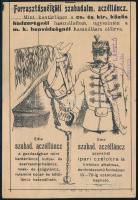 1901 Forrasztásnélküli szabadalm. aczélláncz. Huszár motívumos kétoldalas számla, 17x11,5 cm