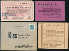 cca 1937 Kiss Károly és Társa Bank Rt. osztálysorsjáték megrendelőlap, eredeti borítékkal.