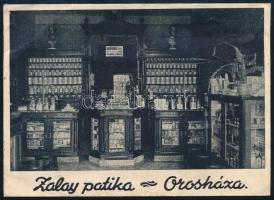 Zalay Patika Orosháza receptes boríték, a patika enteriőrjének ábrázolásával.
