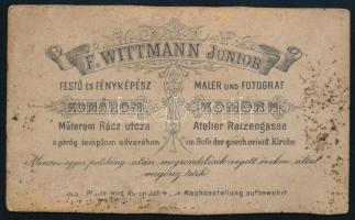 cca 1880 Katona portréja. Keményhátú fotó F. Wittmann Junior komáromi műterméből, kopott, 11x6,5 cm