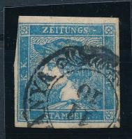 1851 Hírlapbélyeg MBK 6 II tip. bal felső oldalon enyhén bevágva "(NAGY B)ÁNYA" rész bélyegzéssel