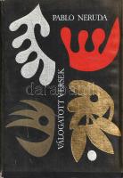 Neruda, Pablo:  Válogatott versek. (Számozott.) [Budapest], 1974. Magyar Helikon (Zrínyi Nyomda). 601 + [15] p. + 1 melléklet. Könyvgyűjtők számára készült, számozott, bibliofil kiadás. Kolofon: "A kötetet Benyhe János szerkesztette. A könyv megformálása Szántó Tibor munkája. Készült Garamond betűvel, 9.000 példányban, ebből 1.600 példány nyl-kötésben, számozva. Ez a könyv a 23. számú példány". Pablo Neruda (1904-1973) chilei költő, drámaíró. A diplomataként is működő szerző hazája nagyköveteként szolgált Madridban a spanyol polgárháború idején. A Szovjetuniót számos ódában magasztaló költő 1945 után hosszabb időre elhagyta hazáját, a keleti blokk országaiban gyakran vendégeskedett. Természeti, szerelmi és politikai témákat felvonultató költészetét 1971-ben irodalmi Nobel-díjjal jutalmazták. Költészetének kiemelkedő darabjait 1949-től folyamatosan fordítják magyarra. Példányunk a legbővebbnek számító magyar Neruda-kiadásból származik. Aranyozott, illusztrált kiadói nyl-kötésben, enyhén sérült kiadói védőfóliában. Jó példány.