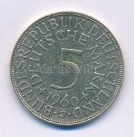 Német Szövetségi Köztársaság 1960J 5M Ag kapszulában, tanúsítvánnyal. T:XF kis patina Federal Republic of Germany 1960J 5 Mark Ag in capsule, with certificate. C:XF small patina Krause KM#112
