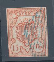 Svájc 1852 Rayon III 15Rp nagy szám Mi 12 szép minőség! (Mi EUR 130.-)
