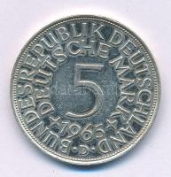 Német Szövetségi Köztársaság 1965D 5M Ag kapszulában, tanúsítvánnyal. T:AU Federal Republic of Germany 1965D 5 Mark Ag in capsule, with certificate. C:AU Krause KM#112