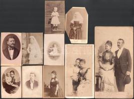 cca 1880-1920, 9 darab keményhátú fotó komáromi műtermekből, közte vágott, 21x11,5 cm alatt
