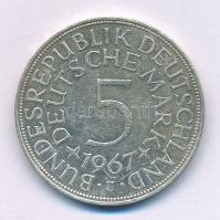 Német Szövetségi Köztársaság 1967J 5M Ag kapszulában, tanúsítvánnyal. T:XF Federal Republic of Germany 1967J 5 Mark Ag in capsule, with certificate. C:XF Krause KM#112