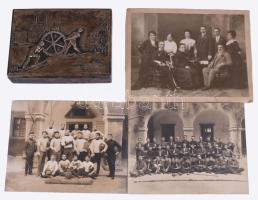 Molnár Erik (1894-1966) kommunista politikus családi hagyatékának része, benne: - "MOLNÁR ERIK ELVTÁRSNAK AZ MKP ÉS SZDP EGYESÜLÉSI KONGRESSZUSÁRA A NEMESFÉMIPARI SZAKSZERVEZET 1948. VI. 12." gravírozású alpakka ládika (213x155x43mm) - 2db képeslap, közte Rákosi Mátyásné aláírásával 1948-ból - 3db keményhátú fotó, ebből kettőn Molnár Erik gyerekként (egyik sérült) - Molnár Erik és felesége útlevele 1923-1927 között - Molnár Erik öccsének, Molnár Aladárnak arcképes 1915-ös igazolványa a Magyar Királyi Államvasutakra - szakszervezeti tagsági könyv, fénykép, orosz nyelvű diplomata igazolvány, belépési engedély, gyászjelentések