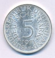 Német Szövetségi Köztársaság 1971F 5M Ag kapszulában, tanúsítvánnyal. T:AU Federal Republic of Germany 1971F 5 Mark Ag in capsule, with certificate. C:AU Krause KM#112
