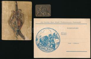 1910-1914 Az Orosházi Szent László Vadásztársaság levelezőlapja, jelvénye, illetve egy vadászati napló