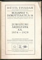 1929 Hüttl Tivadar Budapest XX.-ik jubileumi árjegyzék, 1854-1929 folttal