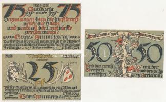 Német Birodalom / Weimari Köztársaság / Oberammergau 1921. 25pf-75pf fekete sorszám (3xklf) T:AU German Empire / Weimar Republic / Oberammergau 1921. 25 Pfennig - 75 Pfennig black serial number (3xdiff) C:AU