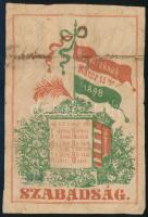 "Magyaroknak Márcz 15kén 1848 Szabadság" szivaros doboz csomagolásának részlete, javított, 12,5x8,5 cm