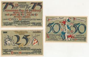 Német Birodalom / Weimari Köztársaság / Oberammergau 1921. 25pf-75pf piros sorszám (3xklf) T:AU German Empire / Weimar Republic / Oberammergau 1921. 25 Pfennig - 75 Pfennig red serial number (3xdiff) C:AU