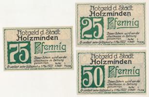 Német Birodalom / Weimari Köztársaság / Holzminden 1922. 25pf-75pf (3xklf) T:AU German Empire / Weimar Republic / Holzminden 1922. 25 Pfennig - 75 Pfennig (3xdiff) C:AU