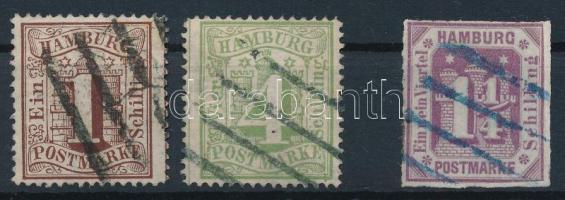 Német államok Hamburg 1864/1866 Mi 11, 16, 20 szép darabok