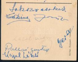Kazal László (1911-1983) színész, énekes, dalszerző, komikus és mások aláírt képeslap