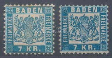 Német államok Baden 1868 7kr Mi 25 színváltozattal R! (az egyiken rozsdapöttyök / one stamp with stain spots)