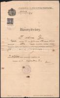 1923 Bp., a budapesti m. kir. államrendőrség főkapitánysága által kiállított erkölcsi bizonyítvány Dr. Melczer Géza részére, 10K okmánybélyeggel