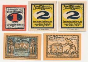 Német Birodalom / Weimari Köztársaság / Freiberg 1921. 1pf-5pf (5db, 3xklf) T:AU German Empire / Weimar Republic / Freiberg 1921. 1 Pfennig - 5 Pfennig (5pcs, 3xdiff) C:AU