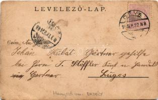 1899 Déva, Fő tér, Holtzer Károly, Szőcs F. Lajos, Hirsch Testvérek, Farkas üzlete, vár / main squar...