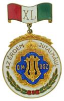 DN (1930 k.) "OMDSZ (Országos Magyar Dalos Szövetség) - Az Érdem Jutalmául - XL" 40. évfordulós zománcozott, aranyozott bronz díszjelvény, hátoldalán "Paulik K. Budapest" gyártói jelzéssel (50x31mm) T:AU