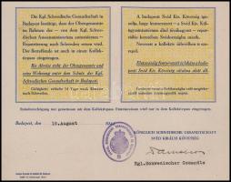 1944 A budapesti Svéd Kir. Követség védőútlevele (SchutzPass) 1944. augusztus 19., rajta Carl Ivan D...