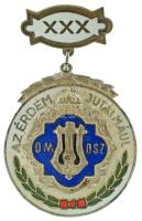 DN (1930 k.) "OMDSZ (Országos Magyar Dalos Szövetség) - Az Érdem Jutalmául - XXX" 30. évfordulós zománcozott, ezüstözött bronz díszjelvény, hátoldalán "Paulik K. Budapest" gyártói jelzéssel (50x31mm) T:AU