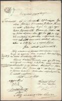 1871 Eger, tárgyalási jegyzőkönyv Polonkay Endre felperes és Ösztreicher Gábor alperes közötti ügyben + Polonkay Endre Eger város egyes bíróságához benyújtott keresete, mindkettő 36kr okmánybélyeggel