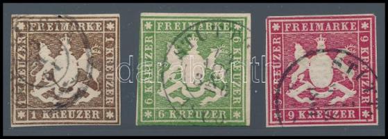 Német államok - Württemberg 1859 Mi 11, 13, 14 ritka darabok! (Mi EUR min. 370.-)