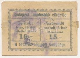 1920 k. Budapest "Központi Buffet" 20f értékű utalvány, csak hátlapi nyomat T:VG ragasztás Adamo BUC-139.1.var