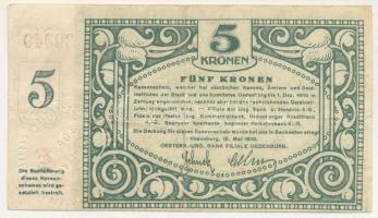1919. Sopron 5K pénztárjegy "F 5214" sorszámmal, "Magyar Bank és Kereskedelmi Részvén...