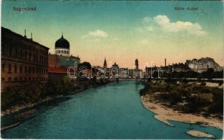 1916 Nagyvárad, Oradea; Körös részlet, zsinagóga, városháza. Vasúti levelezőlapárusítás 44. sz. 1915. / Cris riverside, synagogue (EK)