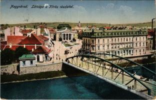 1916 Nagyvárad, Oradea; Körös részlet, híd, színház, üzletek, villamos / Cris riverside, bridge, theatre, shops, tram (EK)
