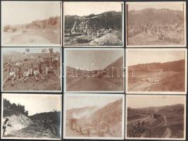 1914-1918, 15 darab fotó, keskeny nyomtávú vasútvonal építése a fronton, 9x12 cm alatt