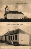 1931 Buza, Besotten; Görög katolikus templom, iskola / Greek catholic church, school (gyűrődések / creases)