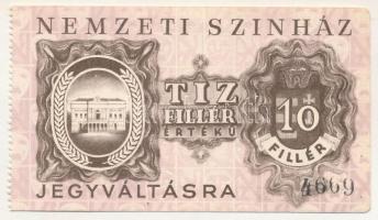 1946 k. Budapest 10f "Nemzeti Színház" utalvány T:XF hajtatlan, kopott sarkak Hungary / Budapest cca 1946. 10 Fillér "National Theatre" bond C:XF unfolded, worn corners Adamo BUF-5.1