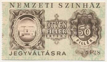 1946 k. Budapest 50f "Nemzeti Színház" utalvány T:AU kis folt Hungary / Budapest cca 1946. 50 Fillér "National Theatre" bond C:AU small spot Adamo BUF-5.3
