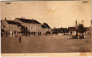 1915 Csák, Csákova, Ciacova; Fő tér, üzletek. Grádl Péter kiadása / main square, shops (vágott / cut)